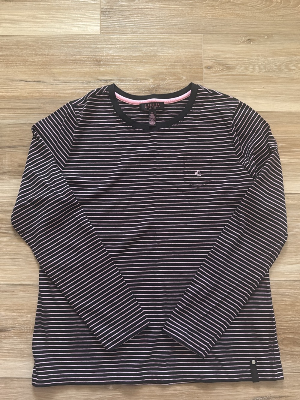 Lauren Ralph Lauren Black and Pink Striped Long Sleeve Tee